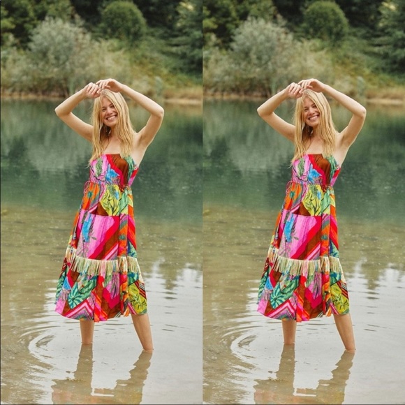 FARM Rio Dresses & Skirts - NWT FARM Rio Palila Fringed Midi Dress
